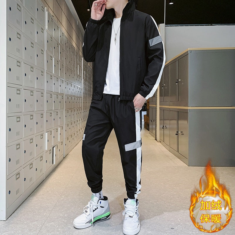 Men's Athleisure Track Set in Retro College Look with Contrast Stripes, Reflective Panels & Elastic Hem Mune Fashion