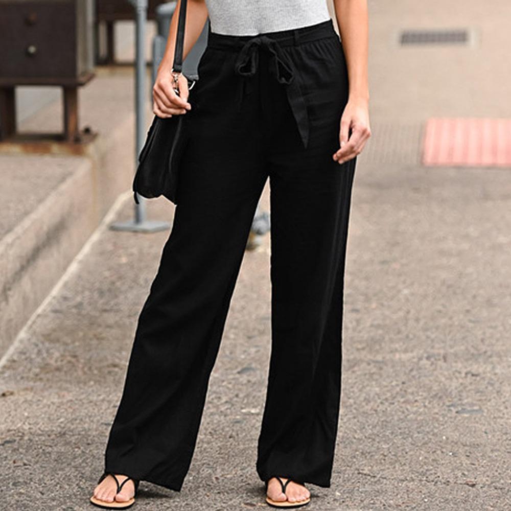 Women's Wide Lounge Pants with High Elastic Waistband and Decorative Tie String Drune