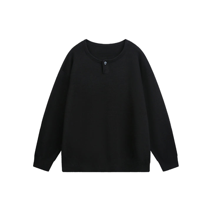 Women's Oversized Knit Sweater with Button Detail at Crew Neck Mune Fashion