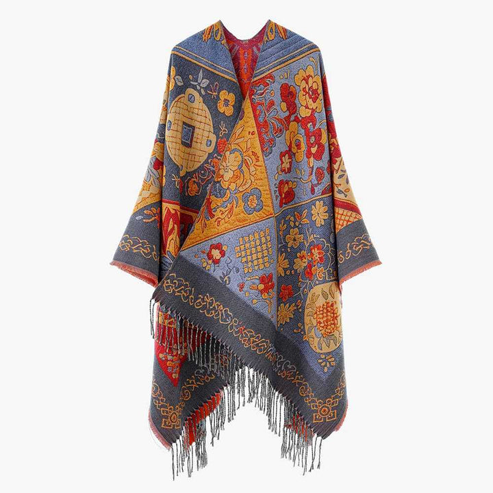 Women's jacquard throw in tapestry jacquard with fringe hem Mune Fashion