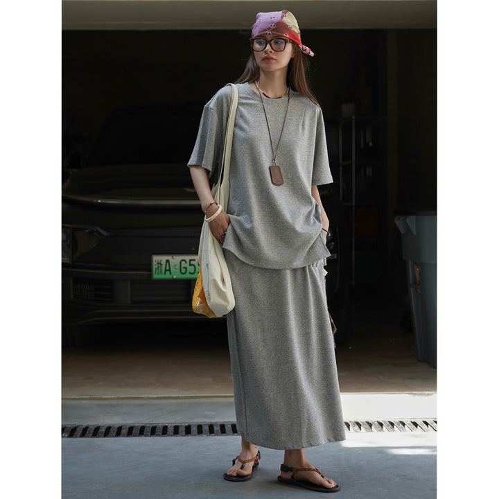 Women's Casual Oversize T-Shirt Dress made of cotton jersey with extended hem Down