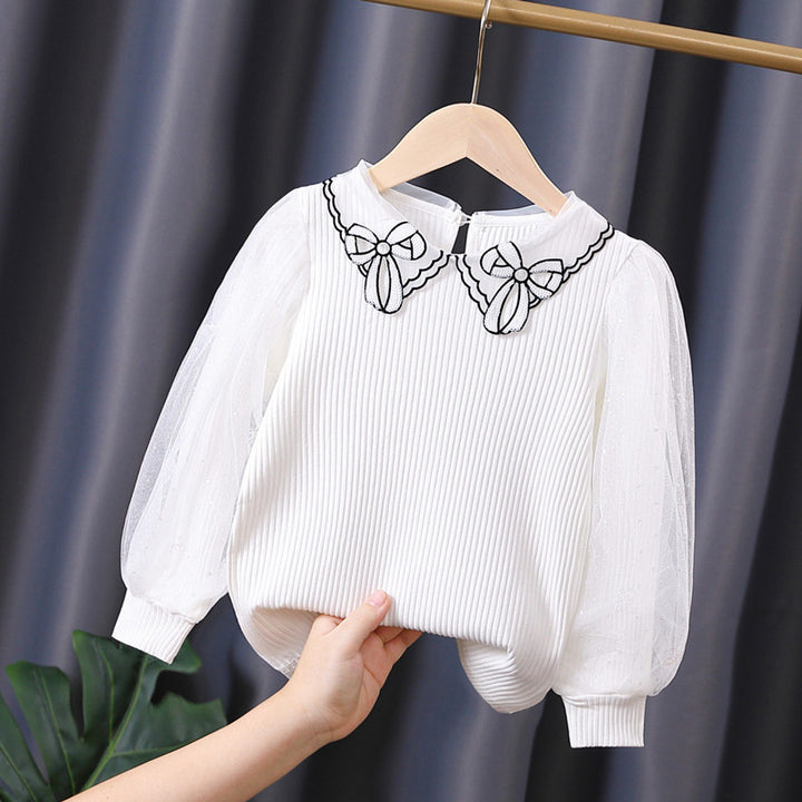 Girls blouse with transparent puff sleeves and embroidered collar Mune Fashion