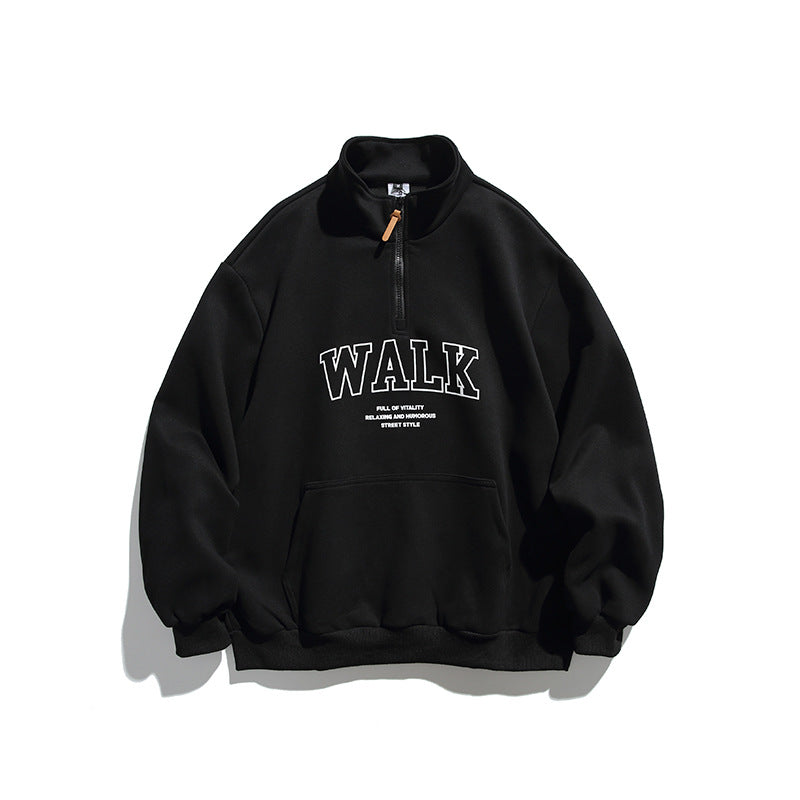 Unisex Oversize-Halfzip-Sweatshirt with Stand-up Collar, Kangaroo Pocket and Logo Print Mune Fashion