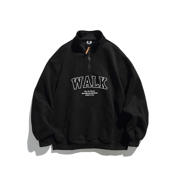 Unisex Oversize-Halfzip-Sweatshirt with Stand-up Collar, Kangaroo Pocket and Logo Print Mune Fashion