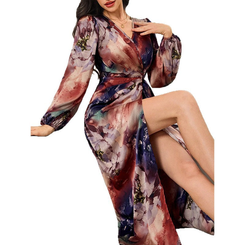 Women's Elegant Wrap Dress with Floral Accents Mune Fashion