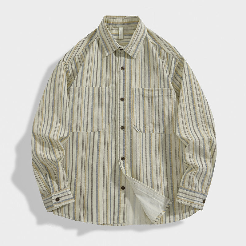 Men Striped Overshirt-Shirt made of Cotton-Linen with Chest Pockets Mune Fashion