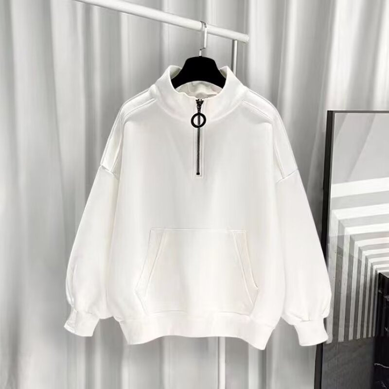Women's Sporty High Collar Sweater with Zipper Mune Fashion
