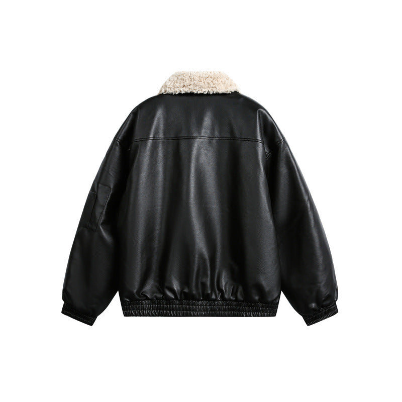 Men's aviator-inspired faux leather bomber jacket with teddy collar and sleeve utility pocket Mune Fashion