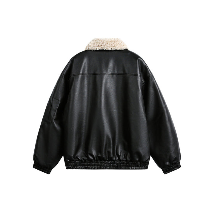 Men's aviator-inspired faux leather bomber jacket with teddy collar and sleeve utility pocket Mune Fashion