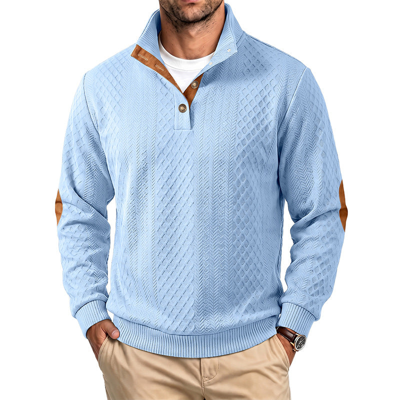 Men's fine structured troyer pullover with collar trim and elbow patches Mune Fashion