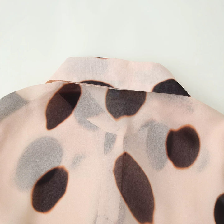 Women Semi-transparent Chiffon Blouse with Knot Scarf and Large Dot Print Mune Fashion