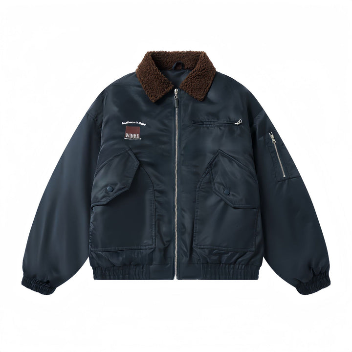 Men's Short Quilted Bomber with Teddy Collar and Multi-Function Pockets Mune Fashion