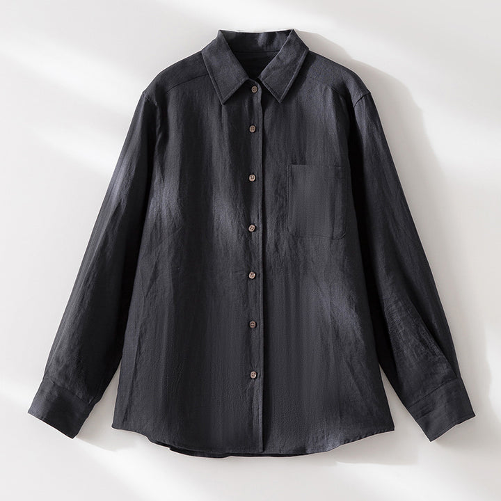 Women's Casual Oversized Linen Shirt with Chest Pocket and Classic Collar Mune Fashion