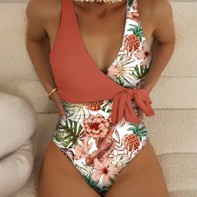 Women's One-Piece Swimsuit with Playful Wrap Design Mune Fashion
