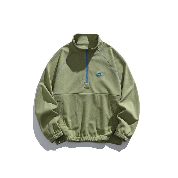 Unisex Oversize-Halfzip-Fleece Pullover with Stand-up Collar, Raglan Sleeves and Kangaroo Pocket Mune Fashion