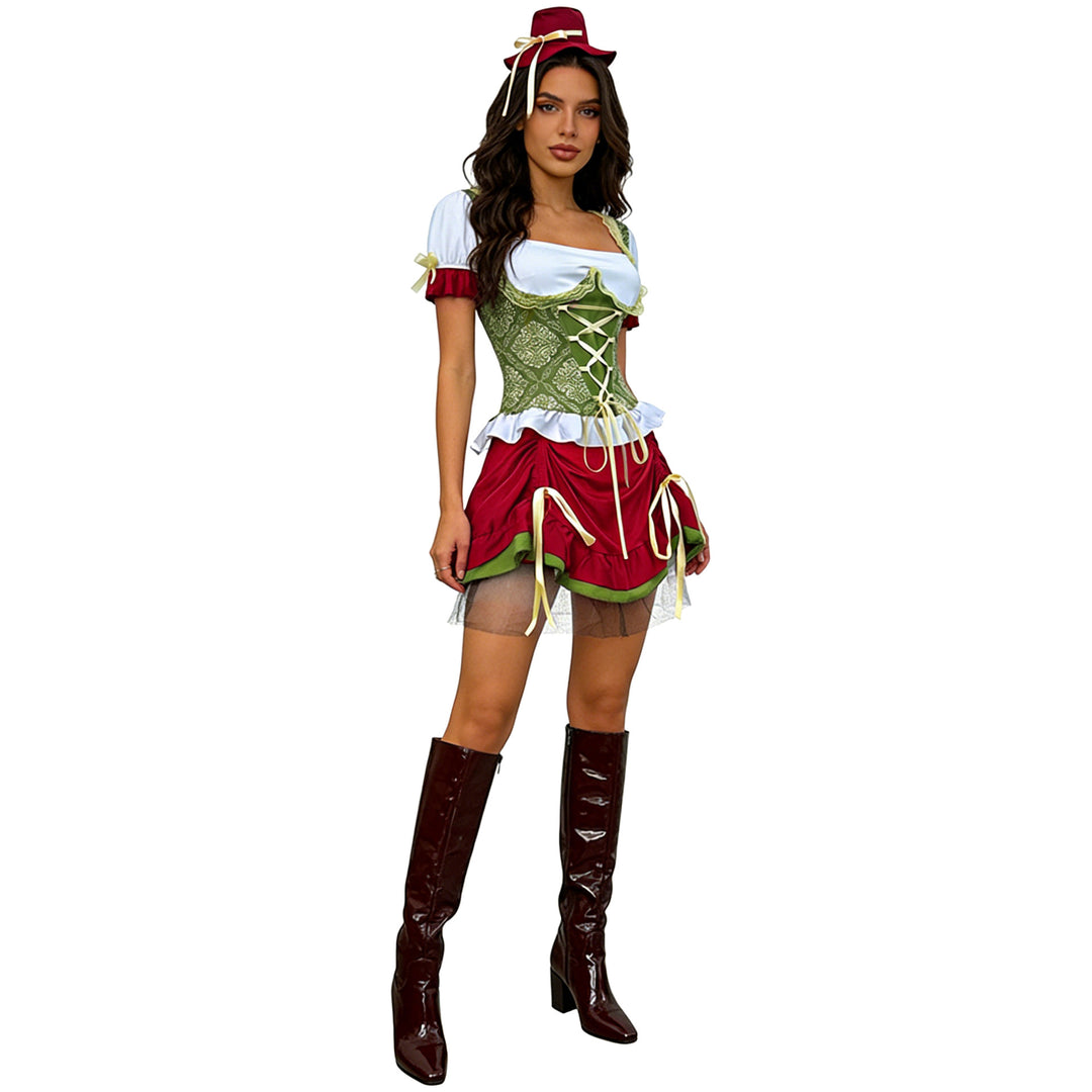 Ladies nan short dirndl traditional dress with laced corset, lace collar and gathered skirt Mune Fashion