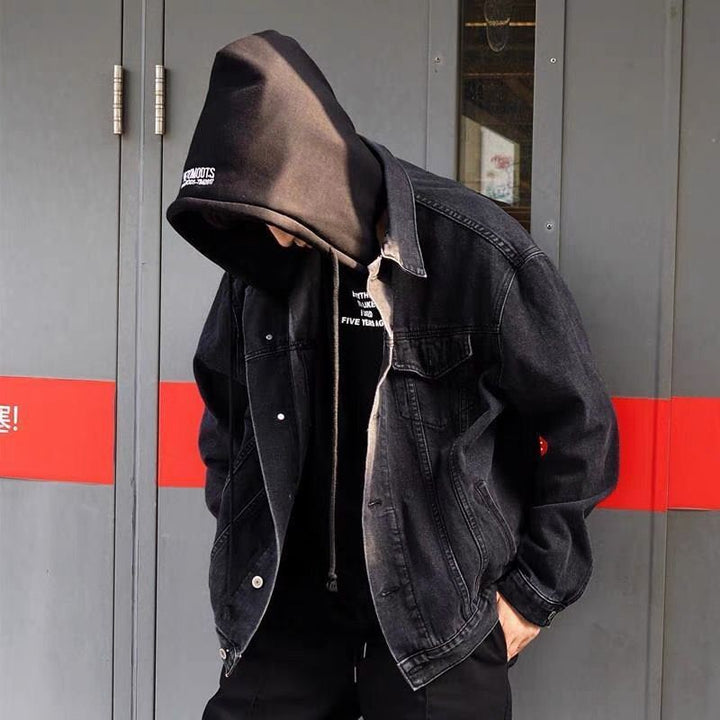Men's Casual Denim Jacket with Removable Hood Mune Fashion