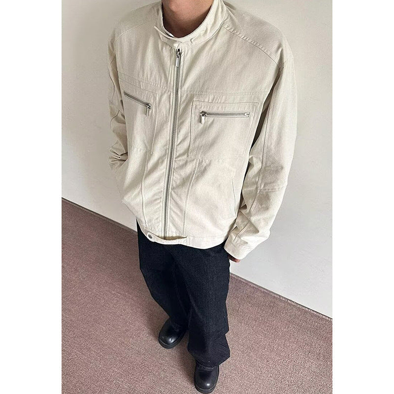Men's Lightweight Overshirt Jacket with Stand-Up Collar and Zipper Pockets Mune Fashion