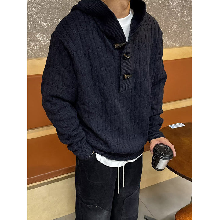 Men's chunky knit pullover with hood and button closure Mune Fashion