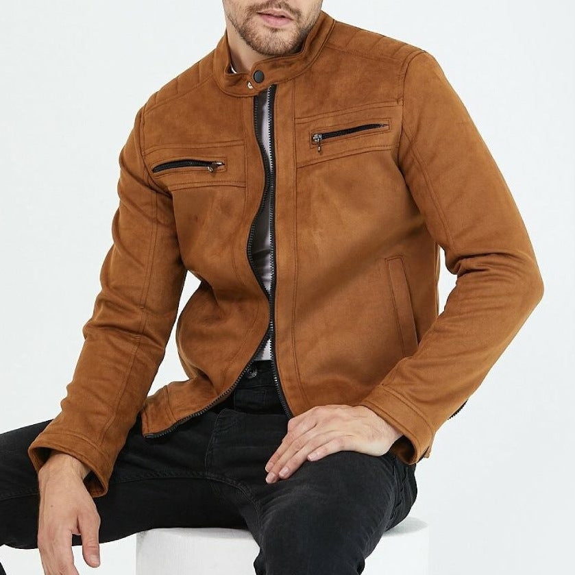 Men's Fashion Faux Leather Jacket with Stand-Up Collar