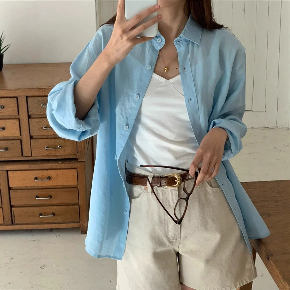 Women's Casual Oversized Shirt Blouse with Boxy Silhouette and Roll-Up Sleeves Mune Fashion