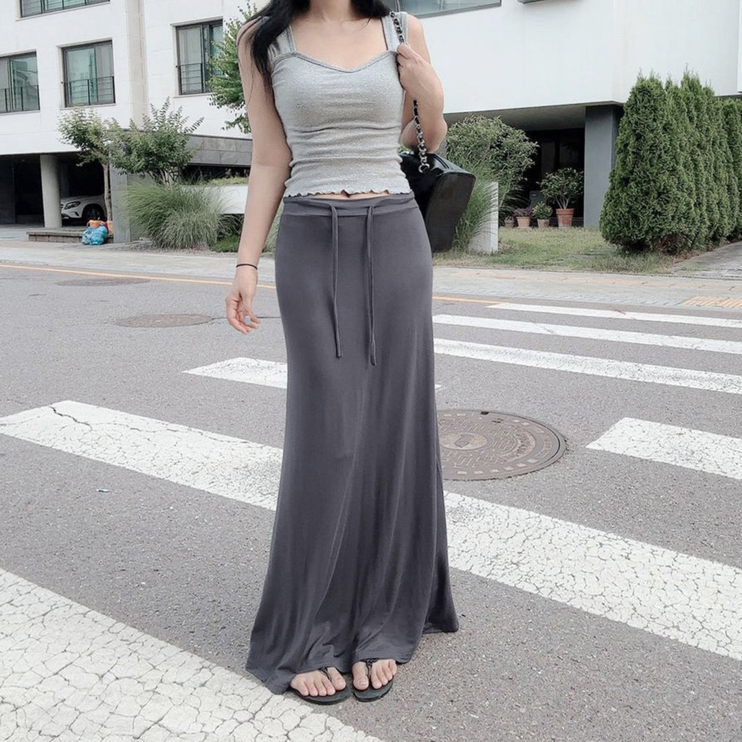 Ladies nan maxi skirt made of soft jersey with tie waistband, high waist and side slits Mune Fashion