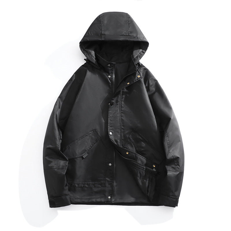 Men's Water-Repellent Hooded Jacket in Utility Style with Snap Button Placket and Flap Pockets Mune Fashion