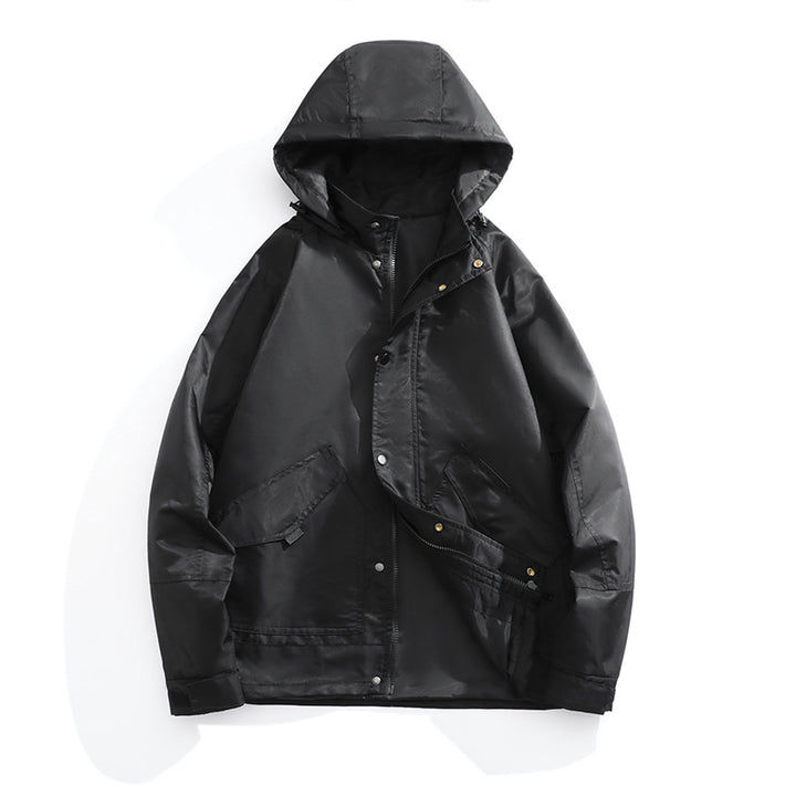 Men's Water-Repellent Hooded Jacket in Utility Style with Snap Button Placket and Flap Pockets Mune Fashion