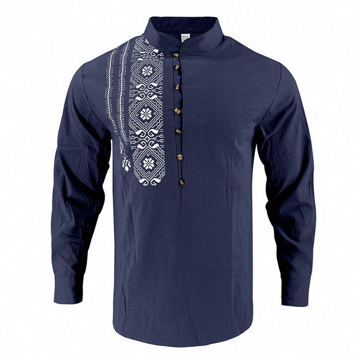 Men's embroidered cotton kurta shirt with stand collar Mune Fashion