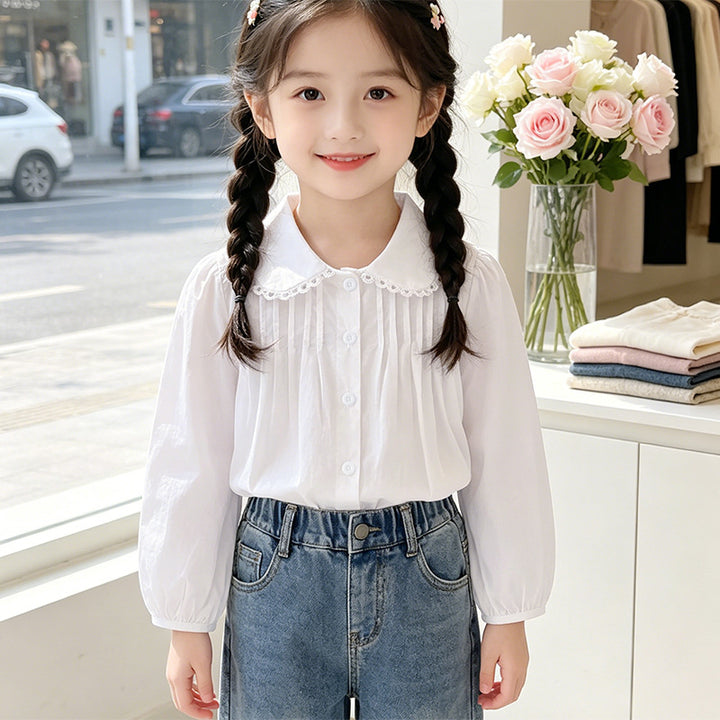 Girl's blouse with ruffle details and elegant collar Mune Fashion