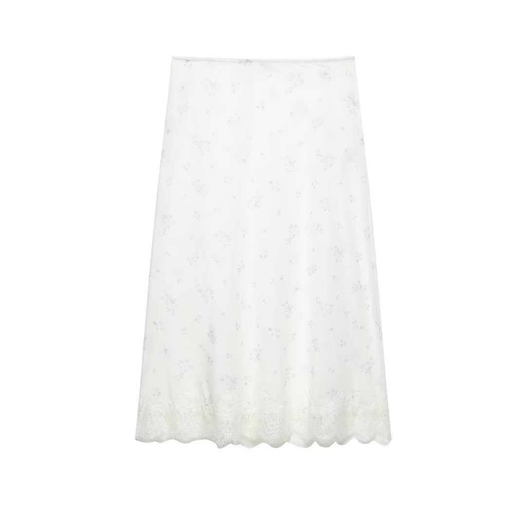 Women Long Slip with Floral Lace Trim and Fine Mesh Embroidery Mune Fashion