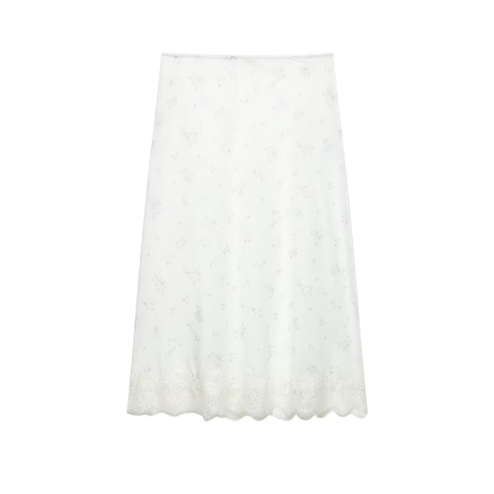 Women Long Slip with Floral Lace Trim and Fine Mesh Embroidery Mune Fashion