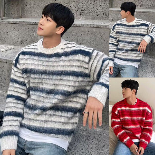 Men's Cozy Chunky Knit Sweater with Stripes Mune Fashion