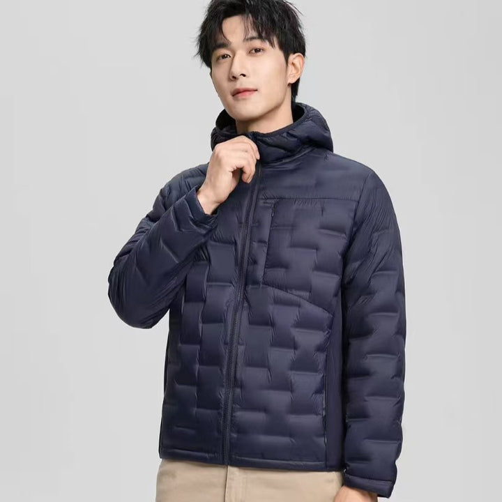Men's Lightweight Quilted Hooded Winter Jacket with Square Quilted Pattern Mune Fashion