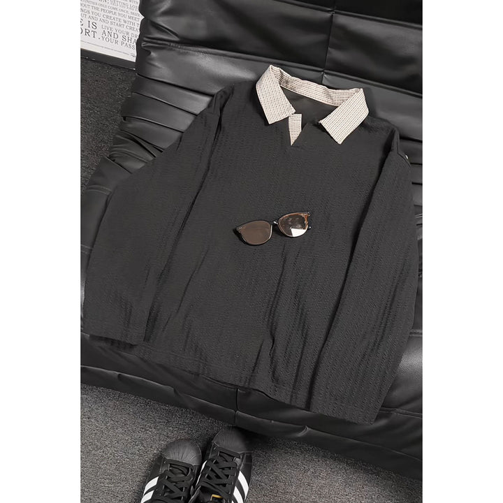 Women's Fashion Oversized Shirt with Checked Collar Mune Fashion