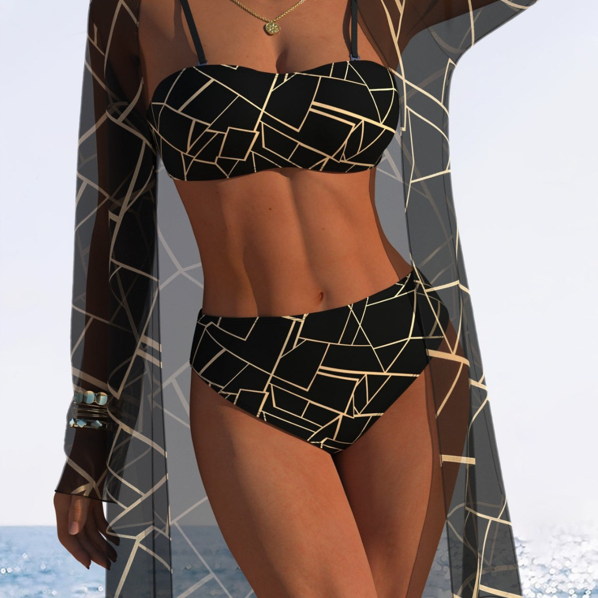 Women's bikini set with floral design and transparent beach jacket Mune Fashion
