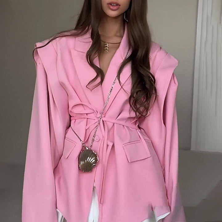Ladies tailored blazer with tie belt and oversized sleeves Mune Fashion