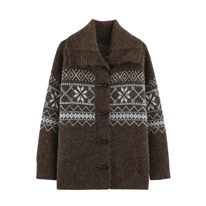 Women's Norwegian patterned wool blend duffle coat with shawl collar and toggle fastenings Mune Fashion