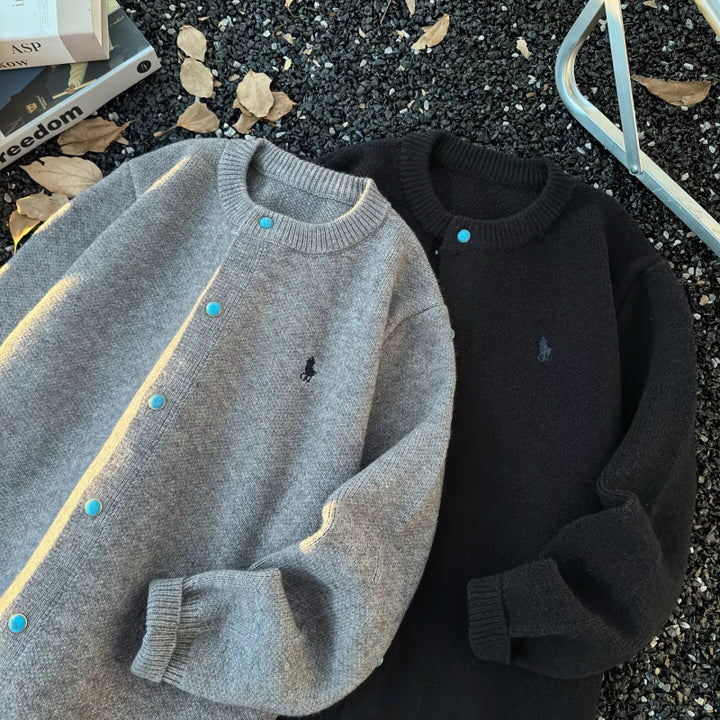 Unisex Oversized Cardigan with Snap Placket, Ribbed Hem and Mélange Look Mune Fashion