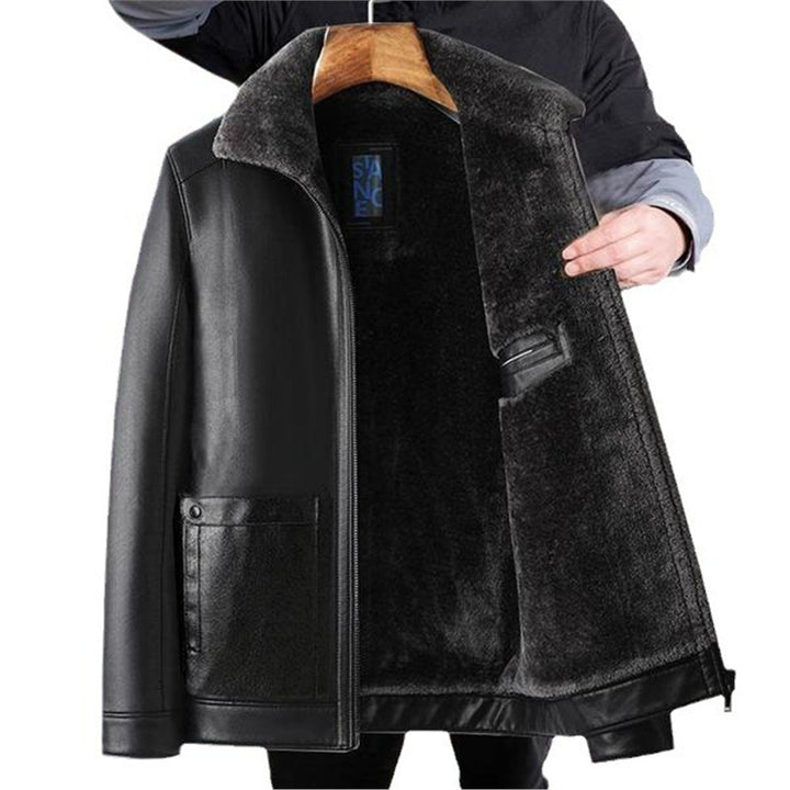 Men's Sheepskin Lined Genuine Leather Jacket with Thermal Lining and Stand-Up Collar Mune Fashion