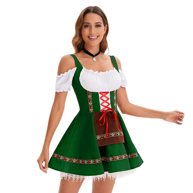 Women's nano traditional Oktoberfest dirndl mini dress with lacing and removable apron Mune Fashion