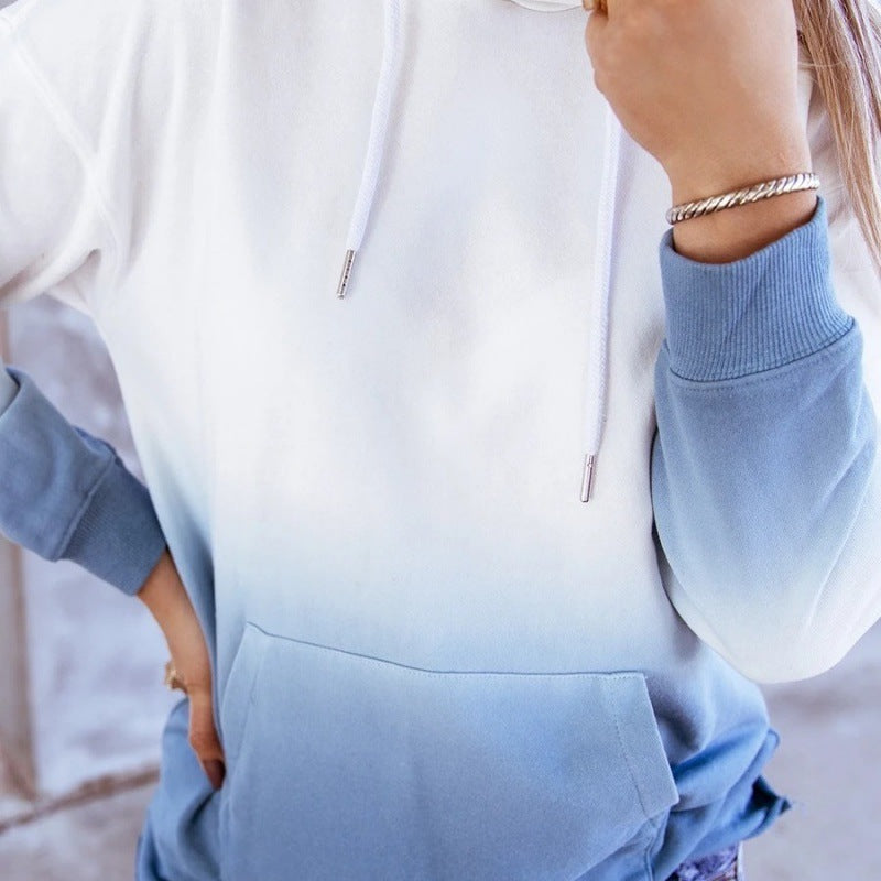 Women Oversized Hoodie with Dip-Dye Gradient and Kangaroo Pocket Mune Fashion