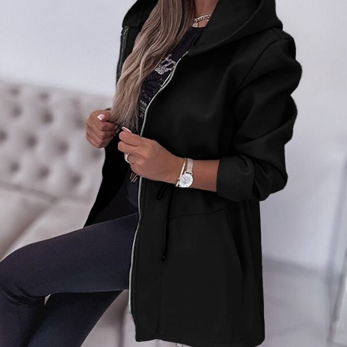 Women Lightweight Hooded Parka with Drawstring and Double Zipper Mune Fashion