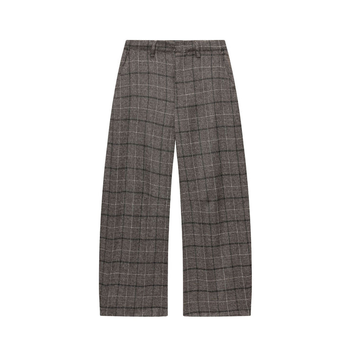 Women's Glencheck Trousers with High Waist, Wide Leg, Crease and Concealed Front Placket Mune Fashion
