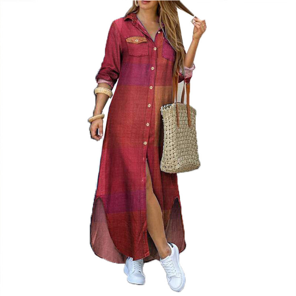 Ladies long shirt dress with floral pattern and side slit Mune Fashion