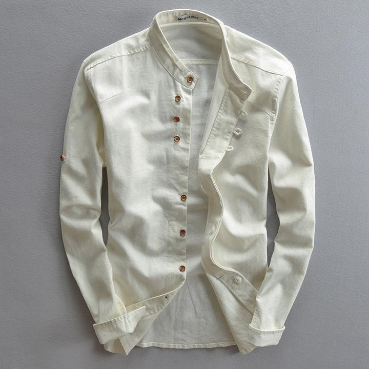 Men's Lightweight Linen Overshirt with Stand Collar and Decorative Button Placket Mune Fashion
