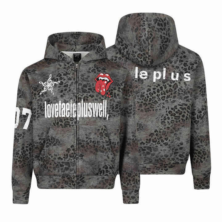 Women's hoodie jacket with full zip, leopard print and large graphic prints Mune Fashion