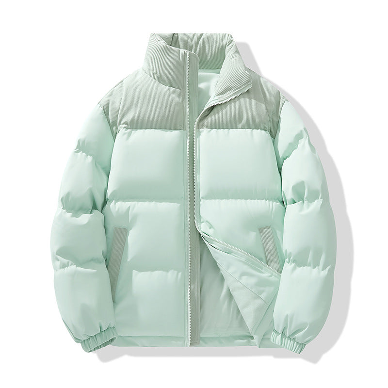 Men's quilted puffer jacket with cord shoulder panel and high stand collar Mune Fashion