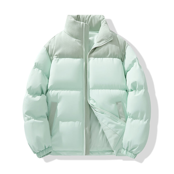 Men's quilted puffer jacket with cord shoulder panel and high stand collar Mune Fashion