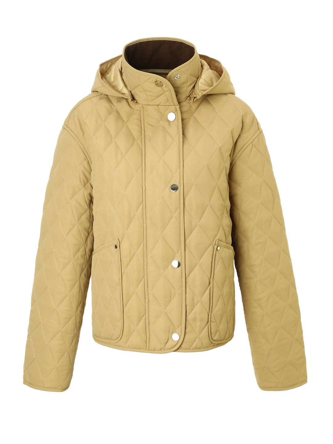 Women’s quilted jacket with hood, quilted diamond structure and flap pockets Mune Fashion